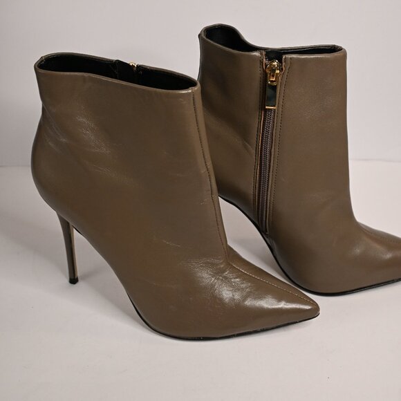 Saks Fifth Avenue Heeled Taupe Leather Booties - Picture 1 of 4
